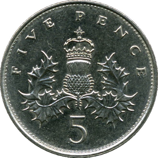 5 Pence - Elizabeth II 3rd portrait; large type