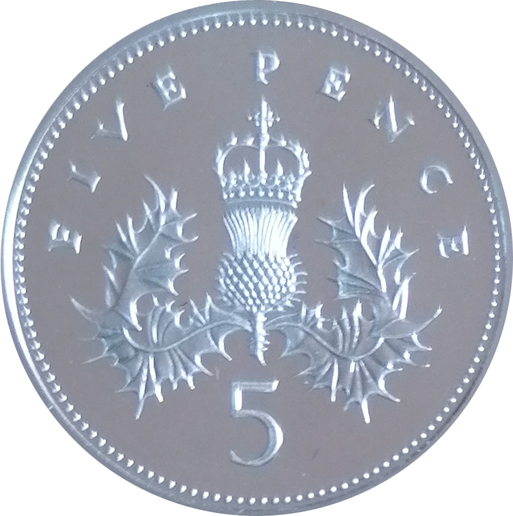 5 Pence - Elizabeth II 3rd portrait; large type; Silver Proof