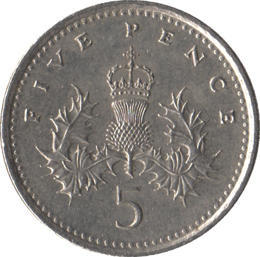 5 Pence - Elizabeth II 3rd portrait; small type
