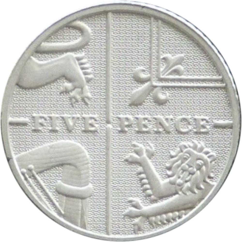5 Pence - Elizabeth II 4th portrait; Royal Shield, Silver Piedfort reverse