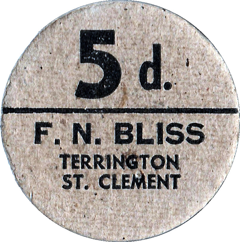 5 Pence - F.N. Bliss Farm Terrington, St. Clement; pickers token reverse