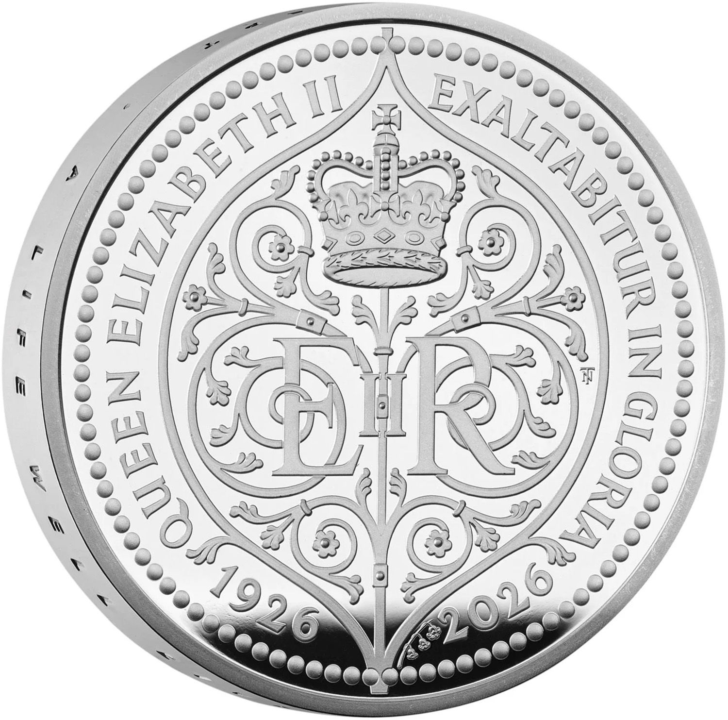 5 Pounds - Charles III 100th anniversary of Queen Elizabeth II; Silver Piedfort reverse