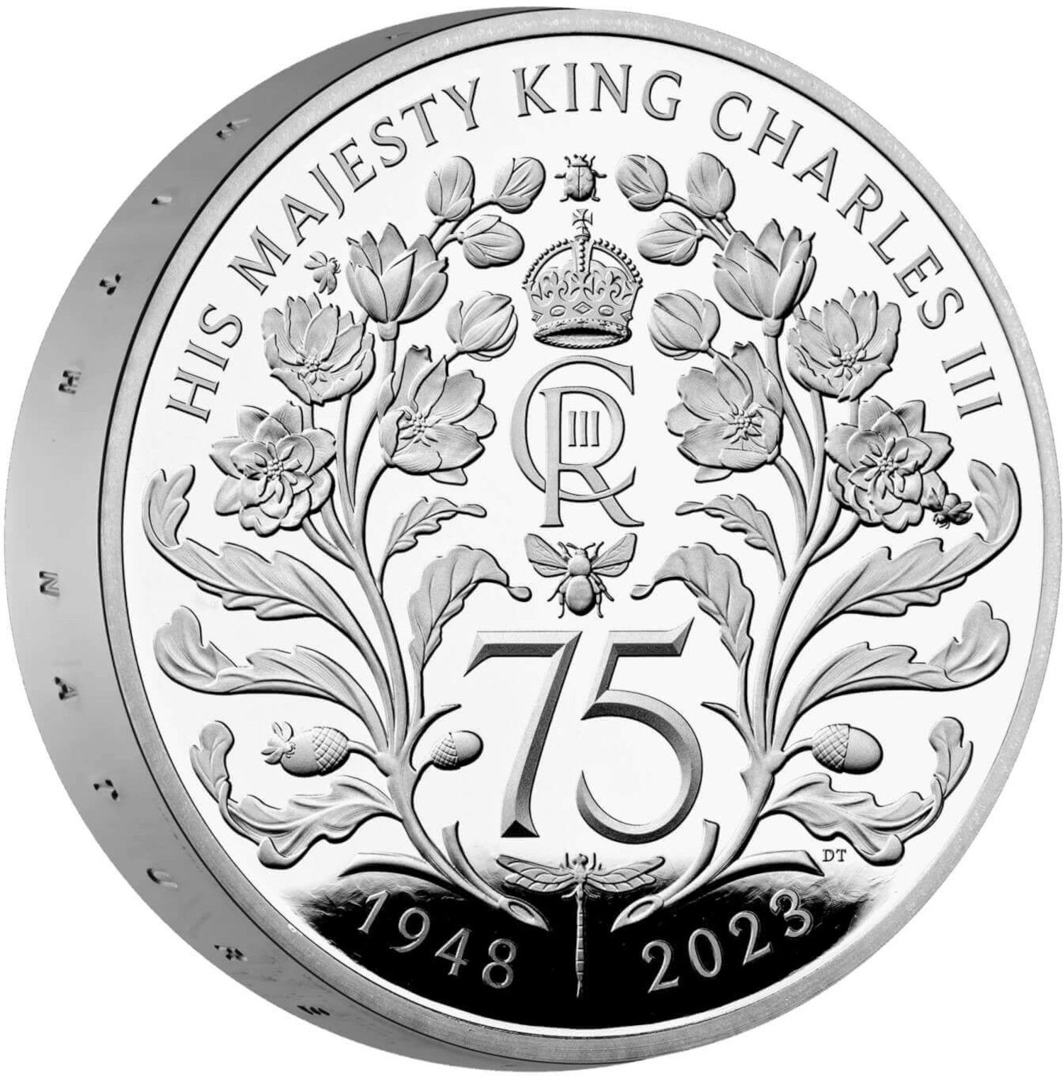 5 Pounds - Charles III King Charles' 75th Birthday; Silver Piedfort reverse