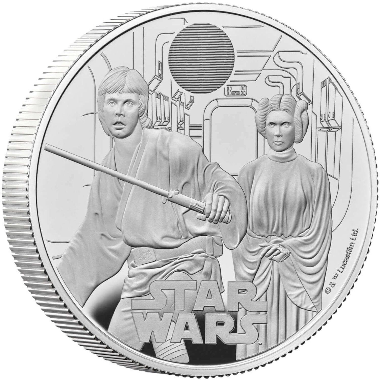 5 Pounds - Charles III Luke Skywalker and Princess Leia; Silver Proof reverse