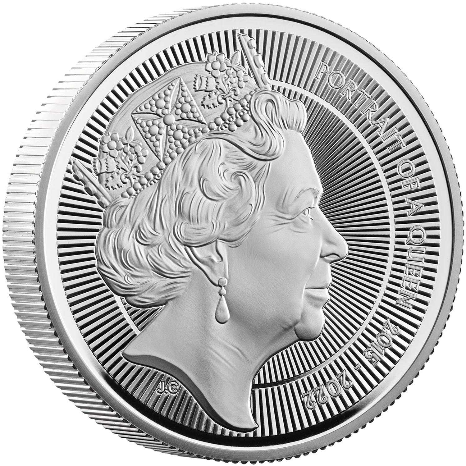 5 Pounds - Charles III Queen Elizabeth II: The Jody Clark Portrait; Silver Piedfort reverse