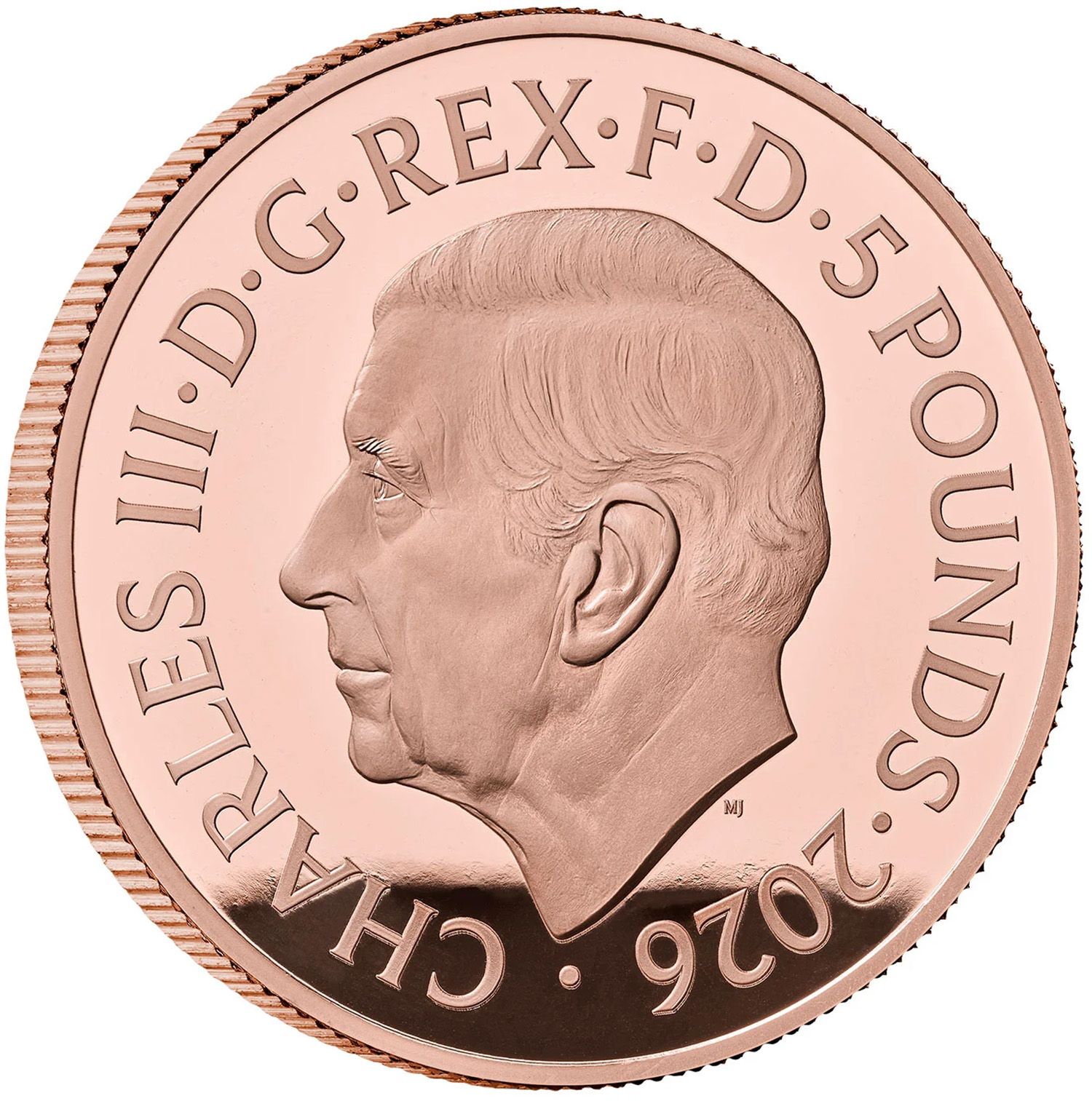 5 Pounds - Charles III Queen Elizabeth II: The Mary Gillick Portrait; Gold Proof obverse