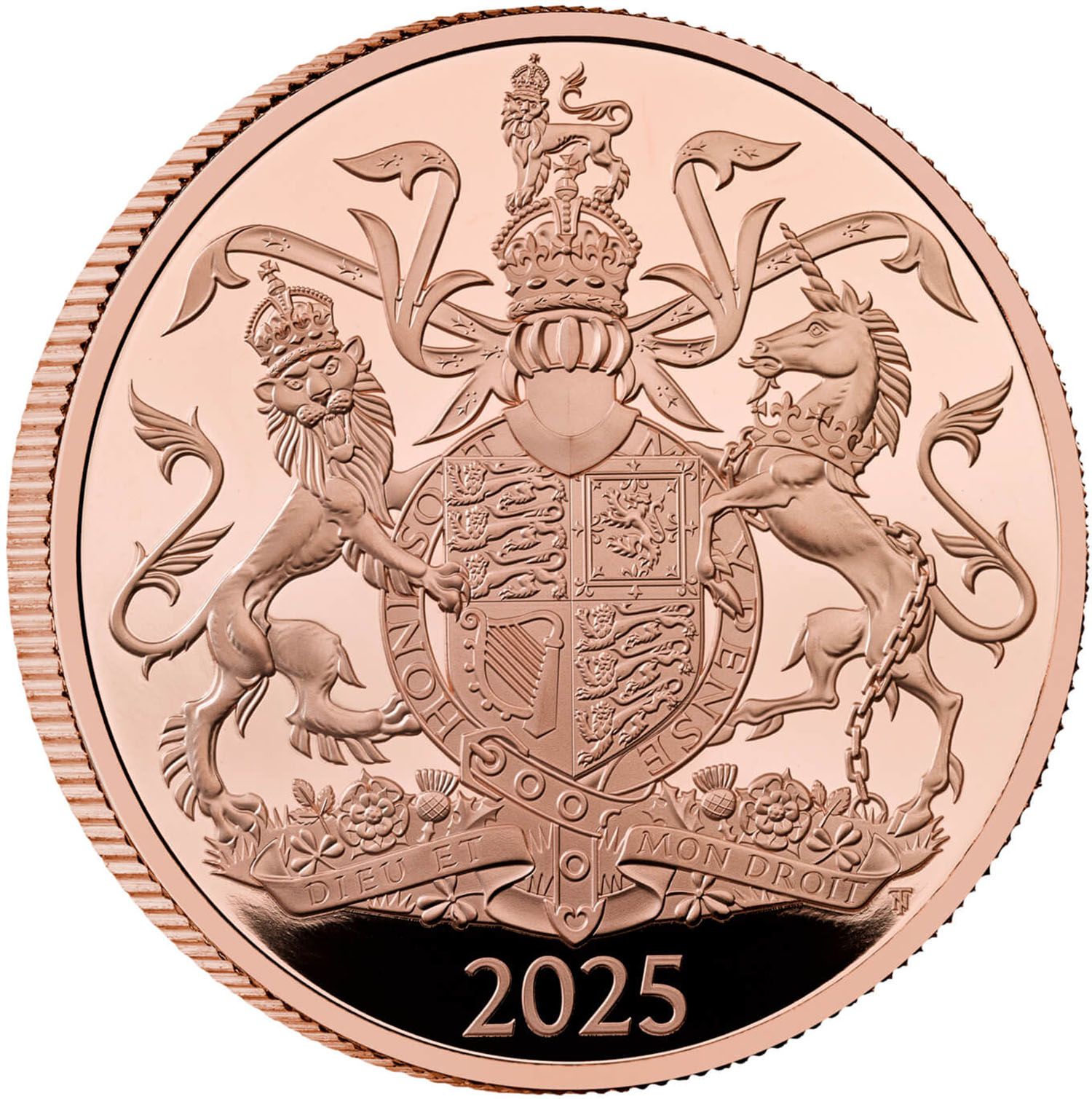 5 Pounds - Charles III Royal Coat of Arms; Gold Proof reverse