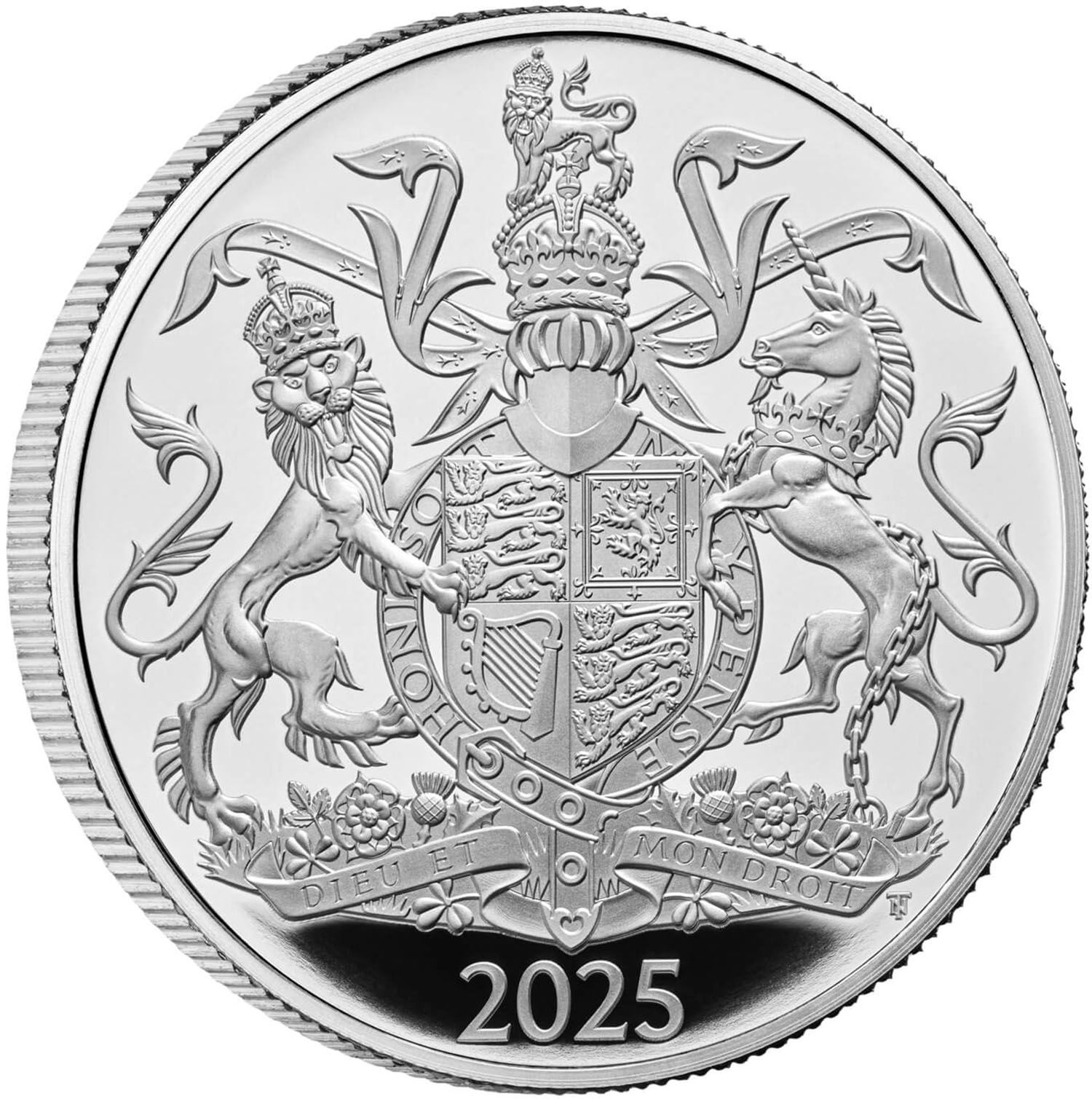 5 Pounds - Charles III Royal Coat of Arms; Silver Proof reverse