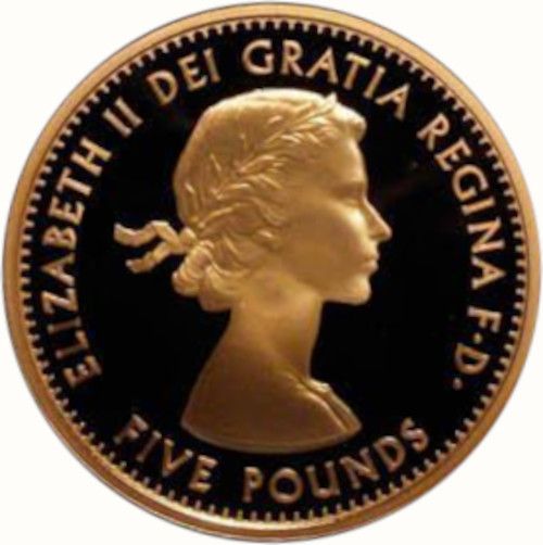 5 Pounds - Elizabeth II 1st portrait; Coronation Jubilee; Gold Proof obverse