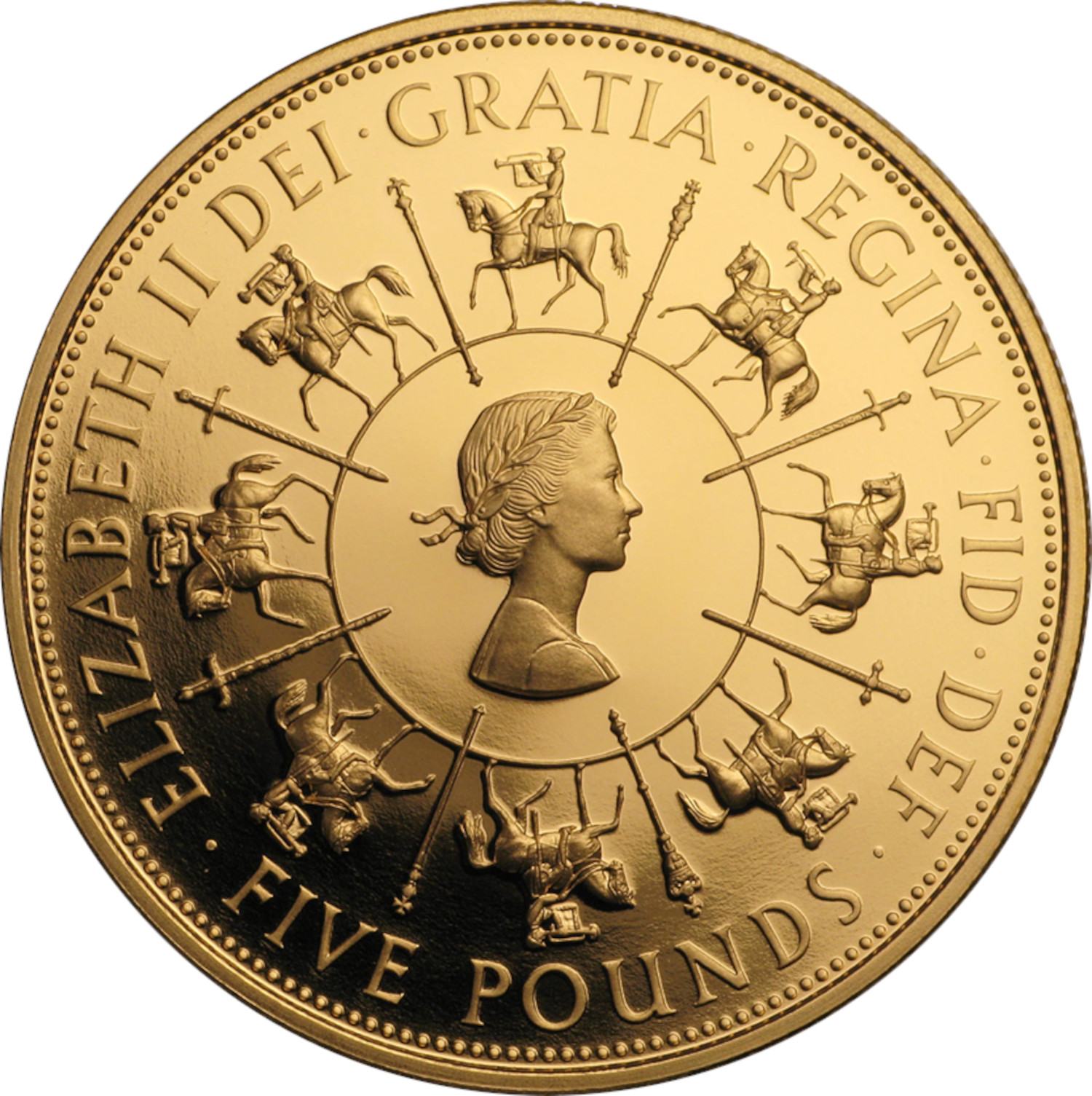 5 Pounds - Elizabeth II 40th Coronation Jubilee; Gold Proof obverse