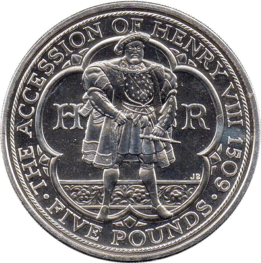 5 Pounds - Elizabeth II 4th portrait; King Henry VIII