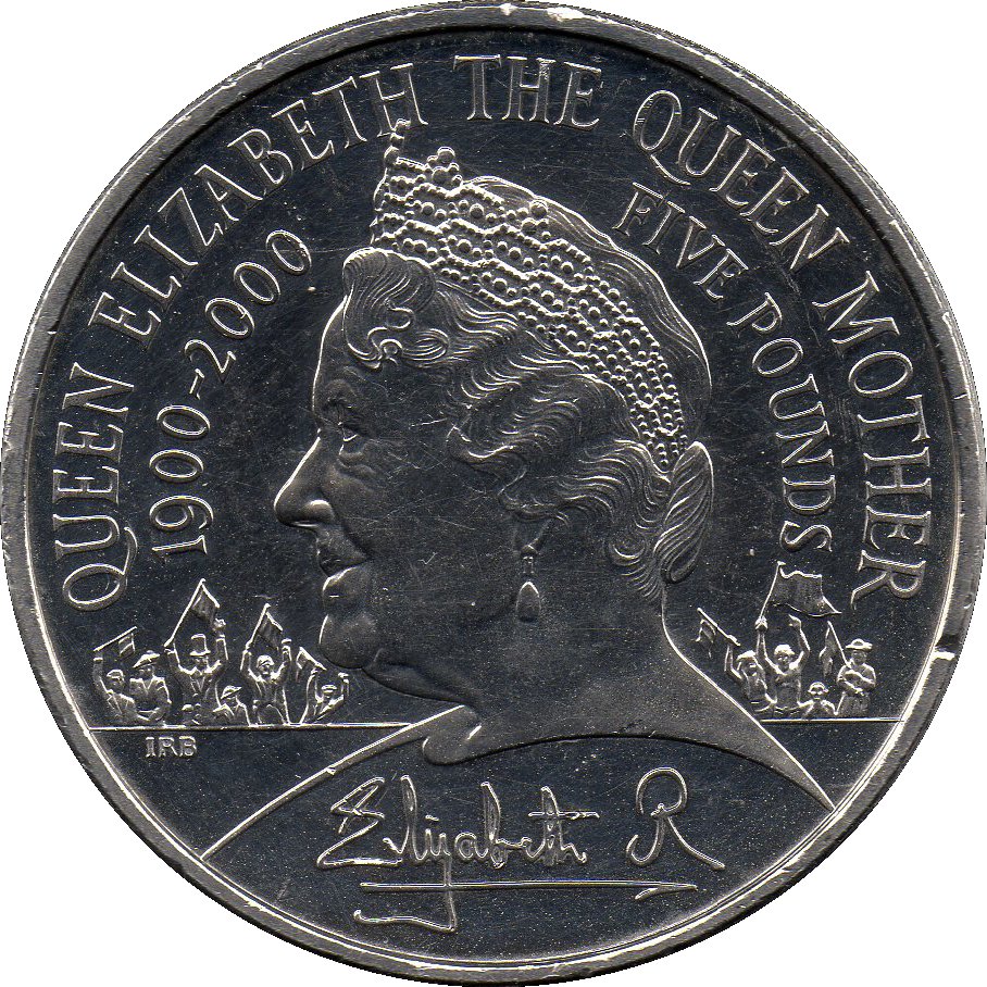 5 Pounds - Elizabeth II 4th portrait; Queen Mother 100th Birthday