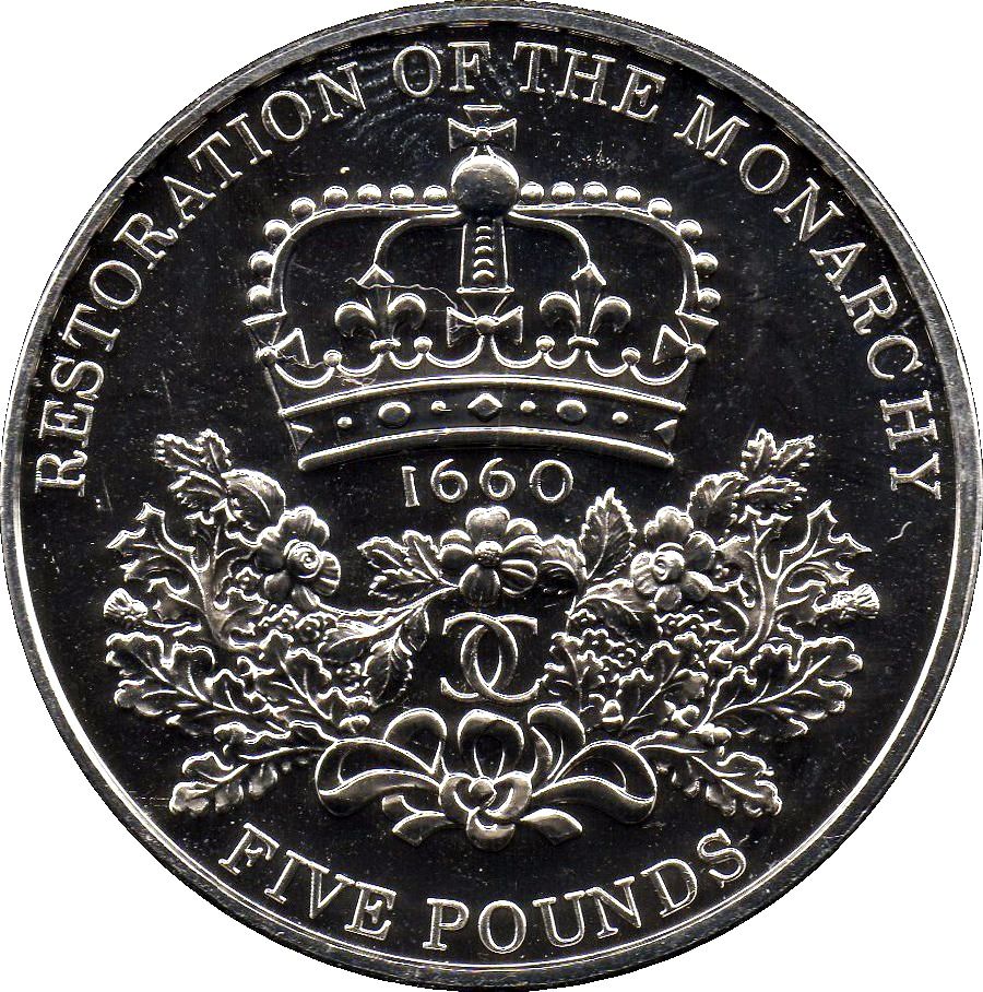 5 Pounds - Elizabeth II 4th portrait; Restoration of the Monarchy