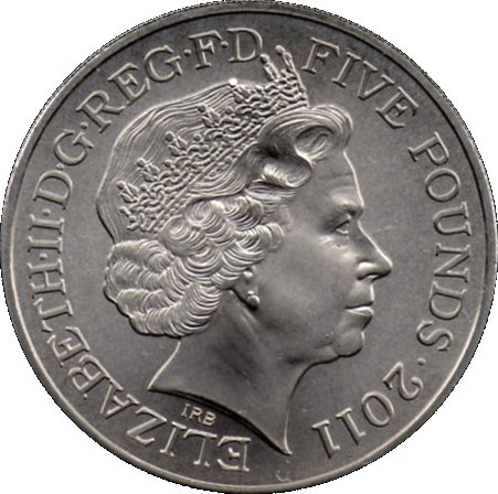 5 Pounds - Elizabeth II 4th portrait; Royal Wedding obverse