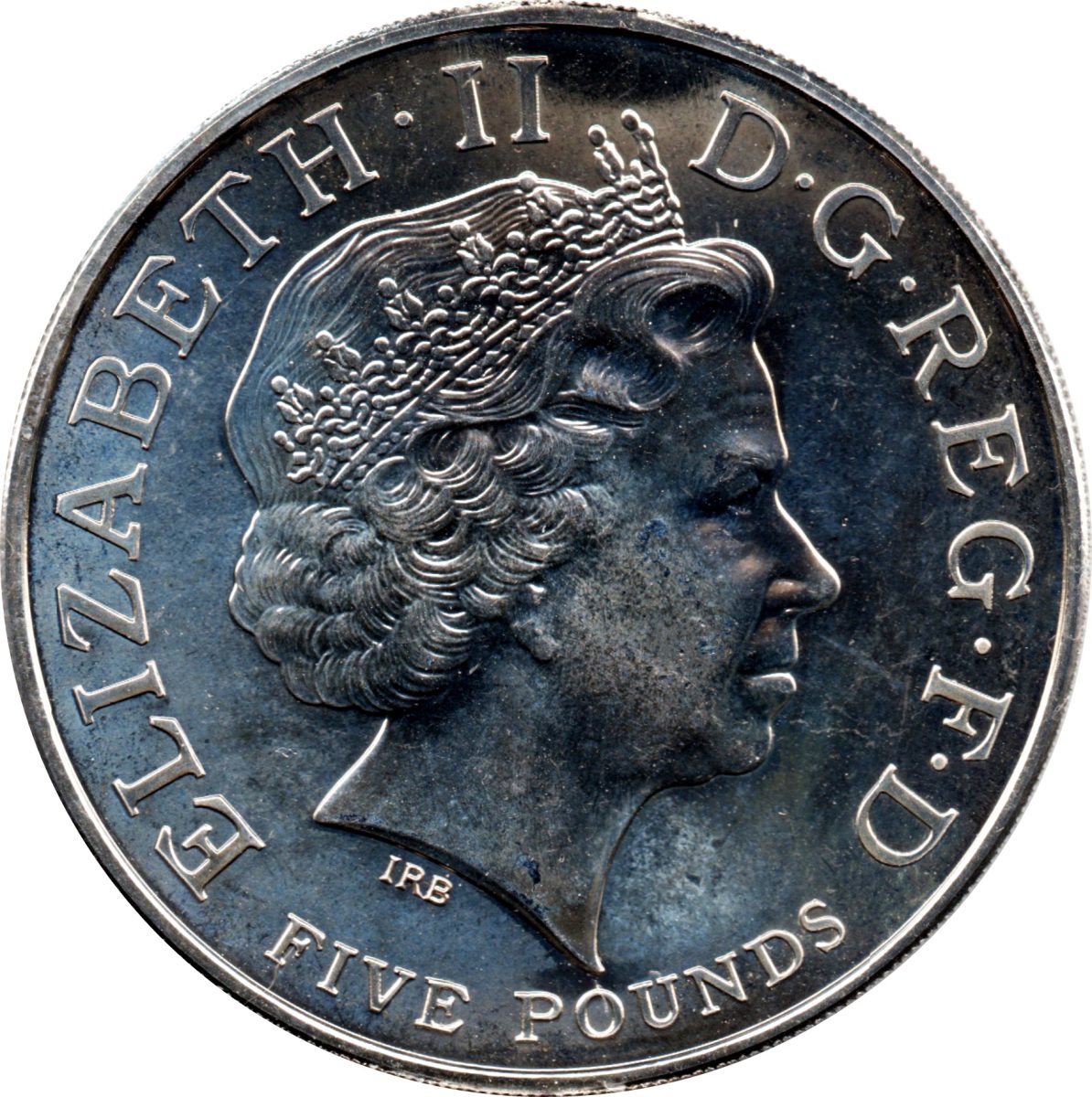 5 Pounds - Elizabeth II 4th portrait; XXX Olympiad, Countdown 0 obverse