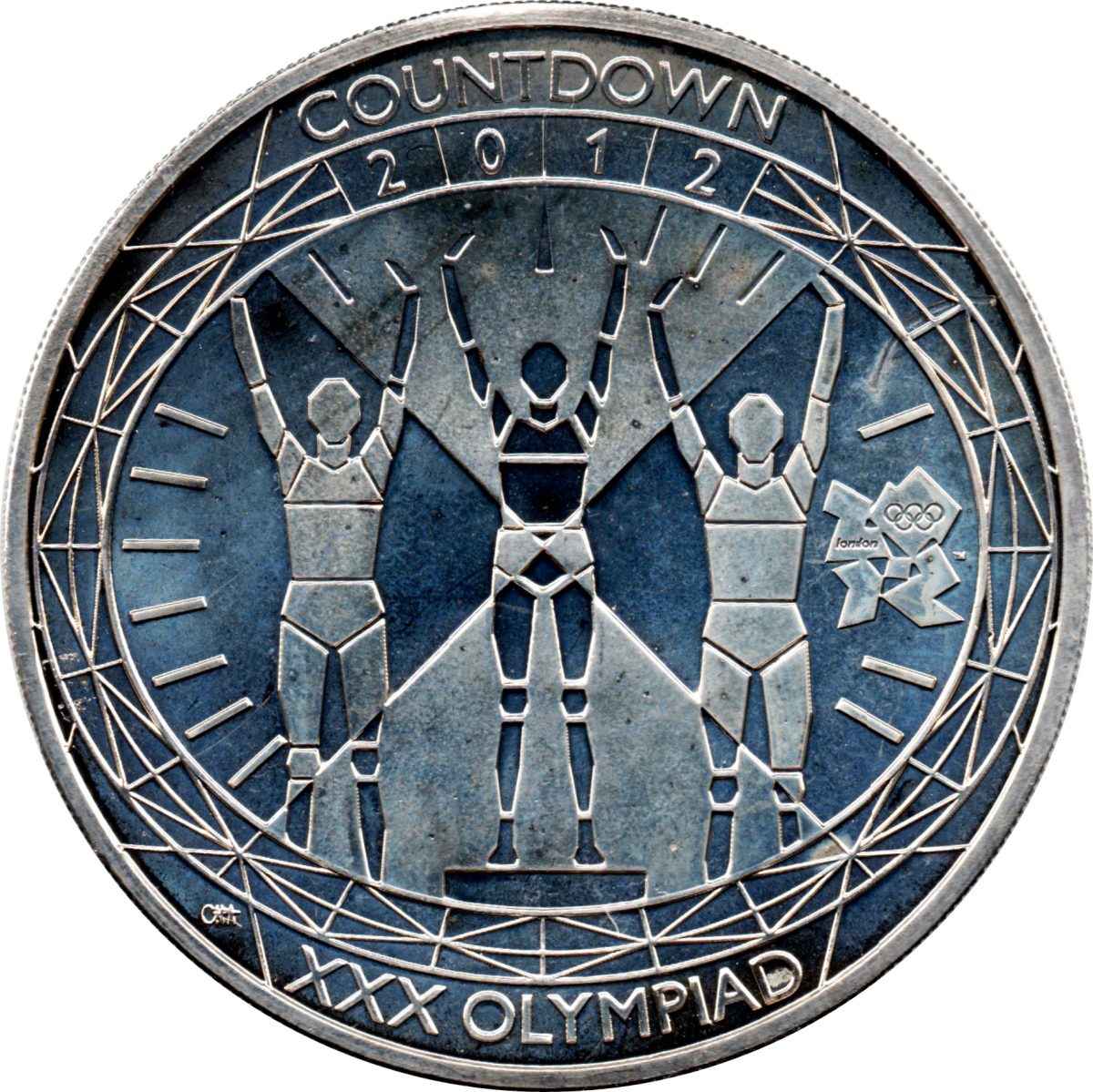 5 Pounds - Elizabeth II 4th portrait; XXX Olympiad, Countdown 0 reverse