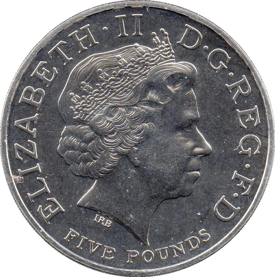 5 Pounds - Elizabeth II 4th portrait; XXX Olympiad, Countdown 3 obverse