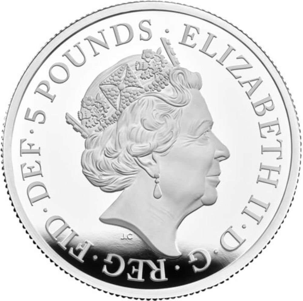 5 Pounds - Elizabeth II 5th portrait; 2 oz Fine Silver obverse