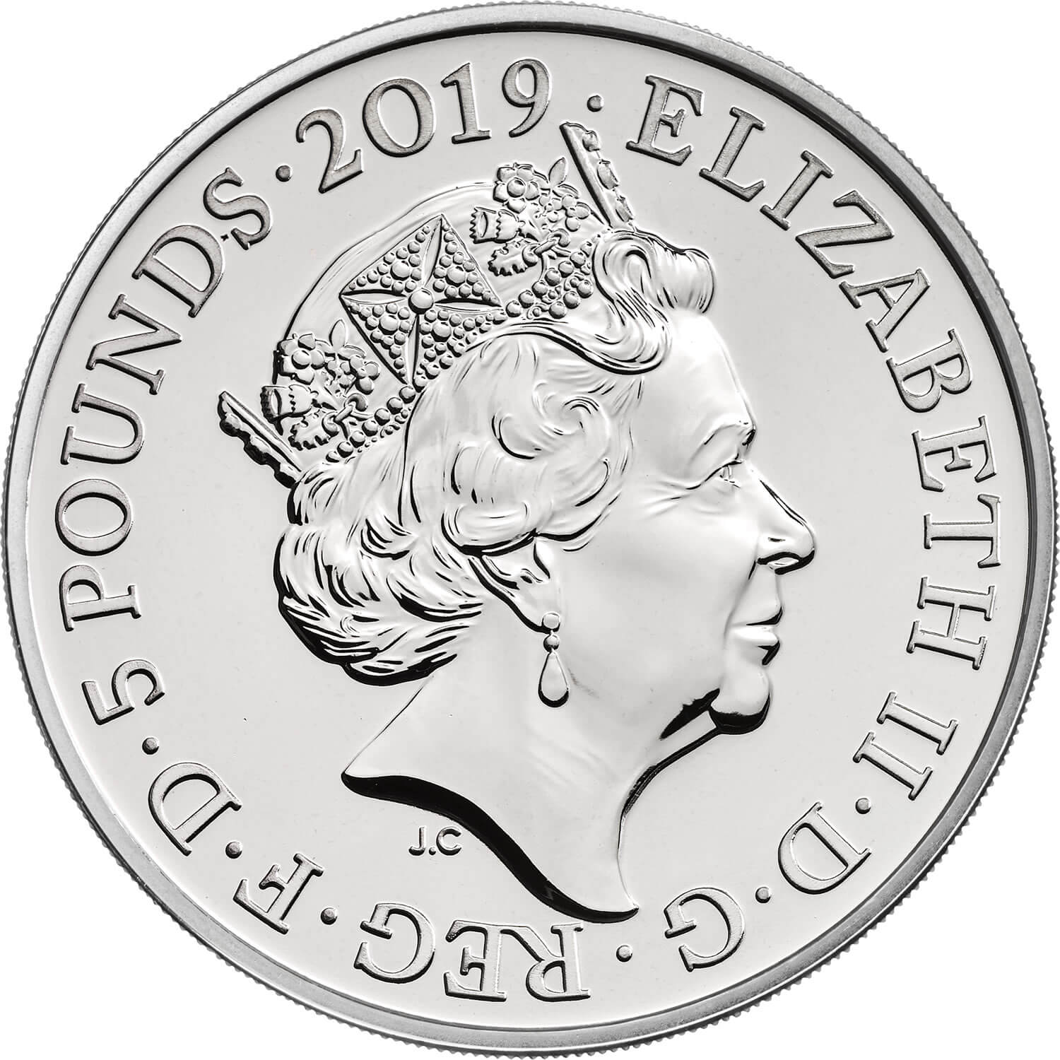 5 Pounds - Elizabeth II 5th portrait; Crown Jewels obverse