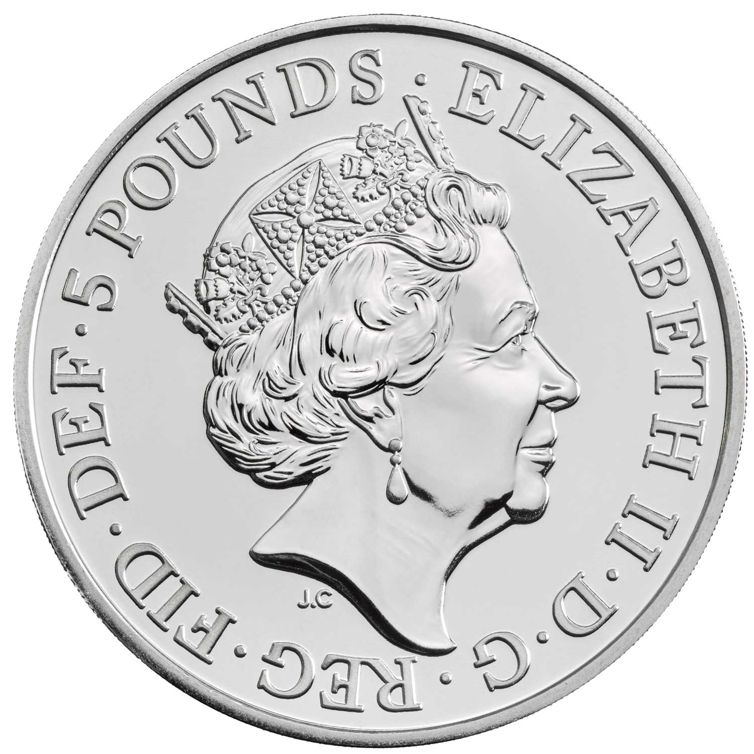 5 Pounds - Elizabeth II 5th portrait; Falcon of the Plantagenets obverse
