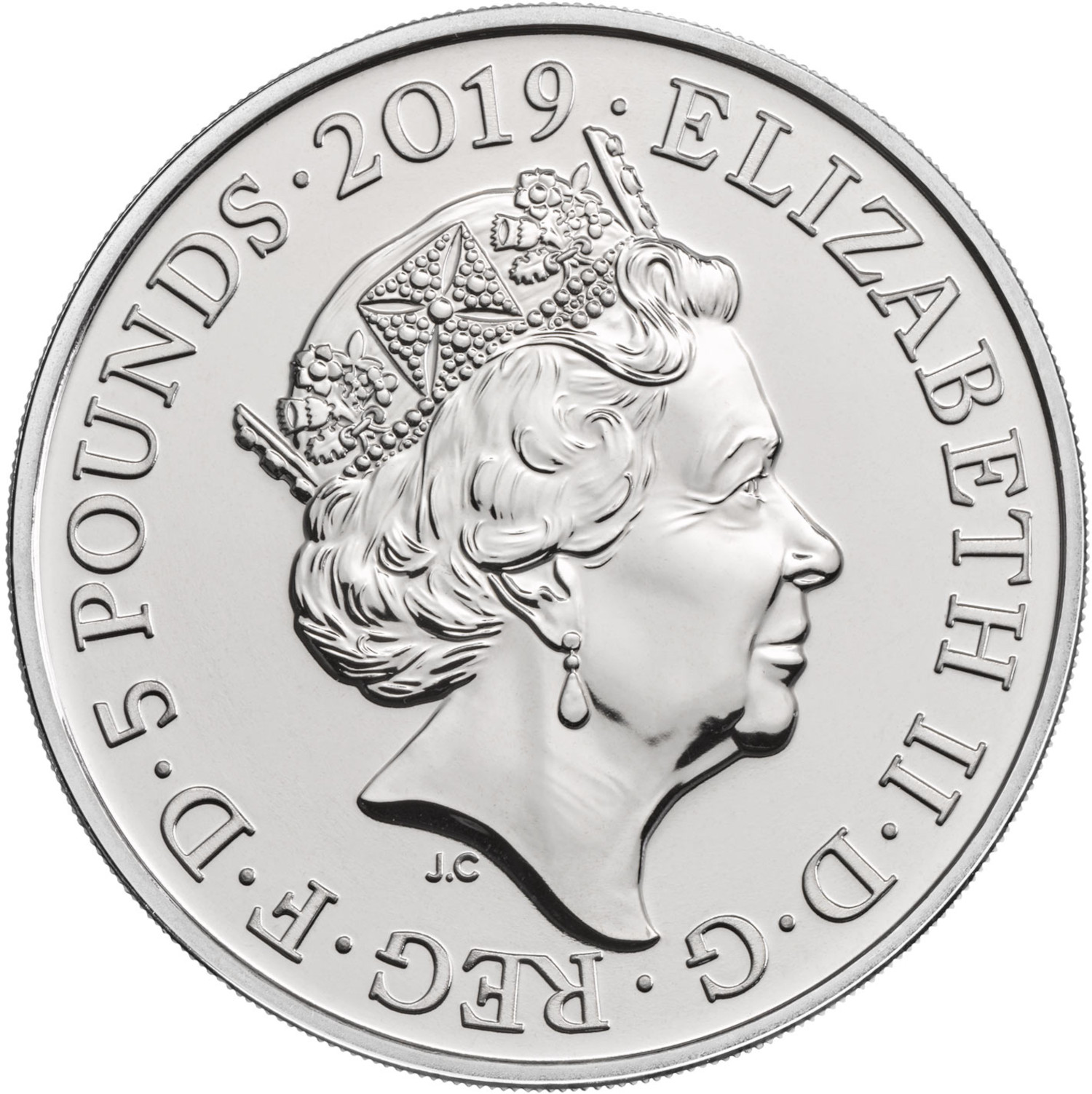 5 Pounds - Elizabeth II 5th portrait; Legend of the Ravens obverse