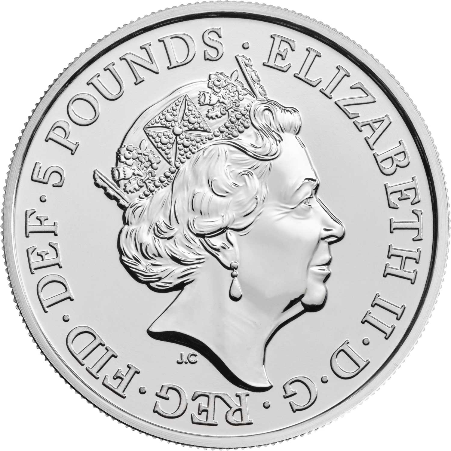 5 Pounds - Elizabeth II 5th portrait; Sapphire Anniversary obverse