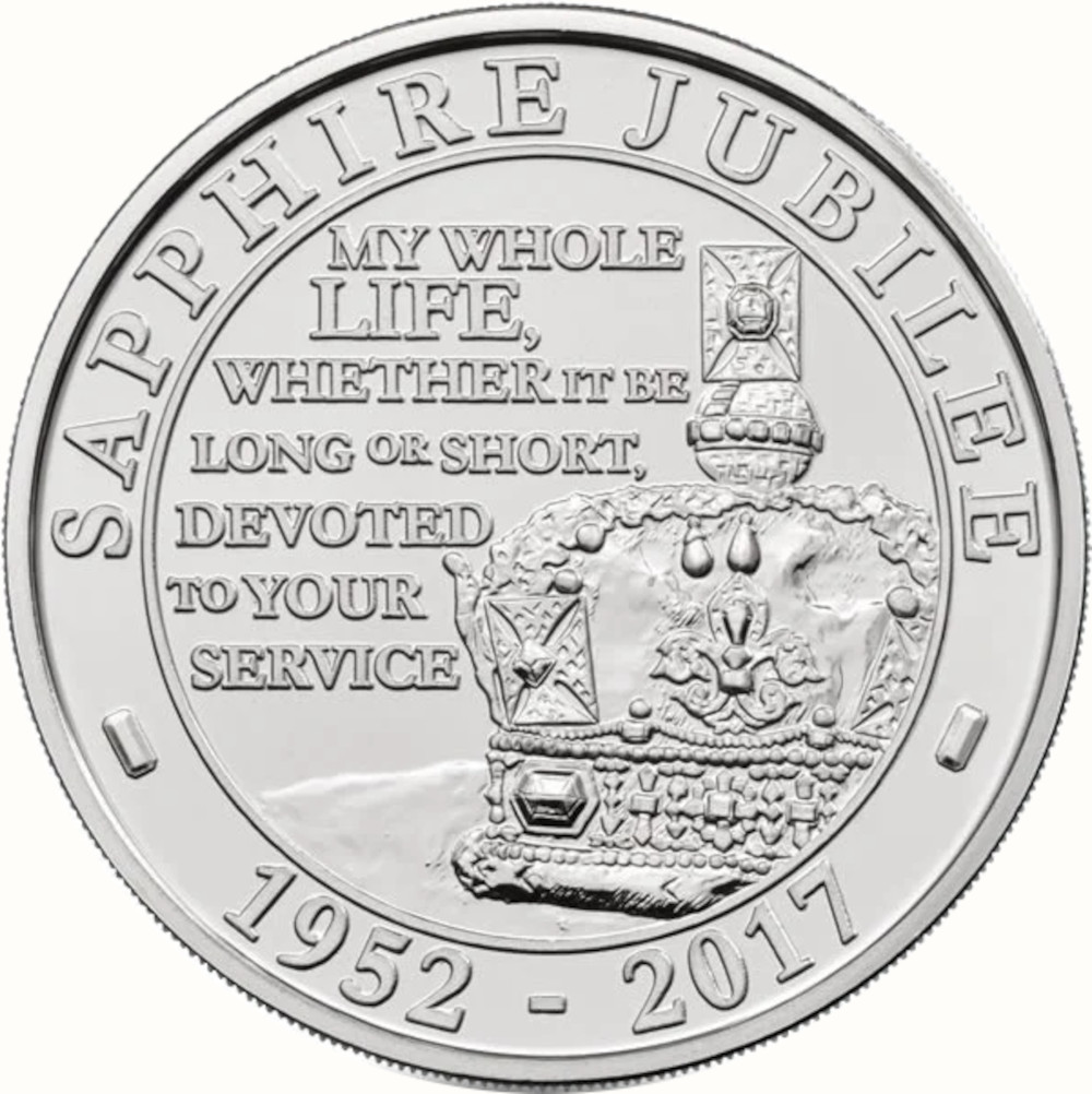 5 Pounds - Elizabeth II 5th portrait; Sapphire Jubilee