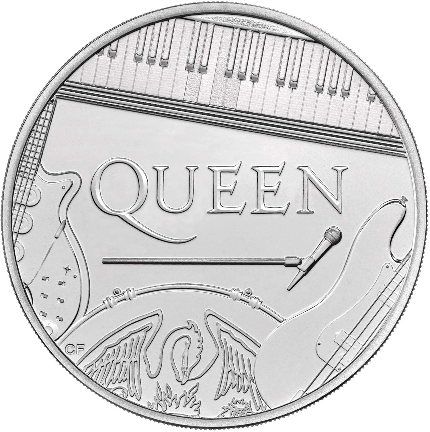 5 Pounds - Elizabeth II 5th portrait; The band Queen reverse