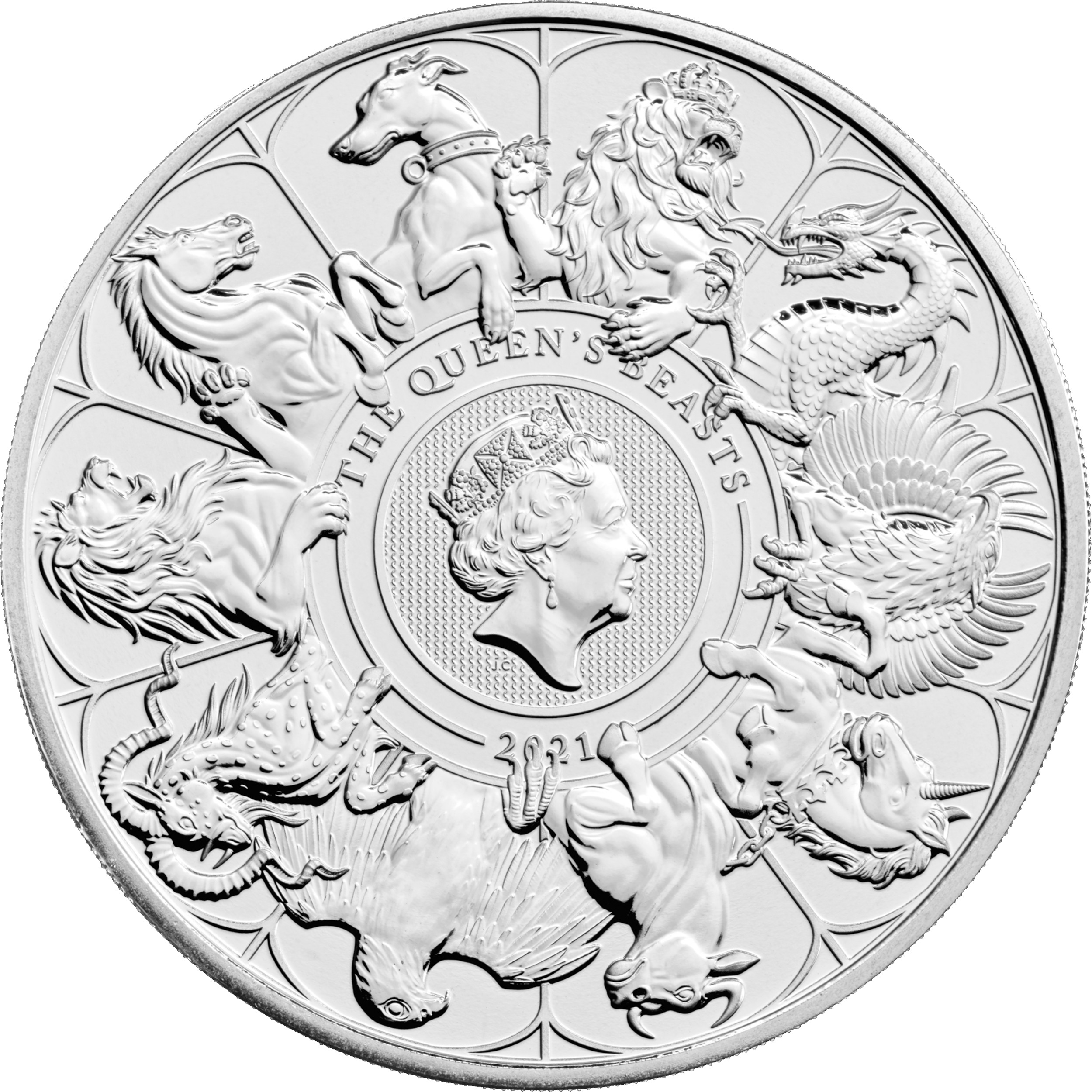 5 Pounds - Elizabeth II 5th portrait; The Queen's Beasts Completer reverse