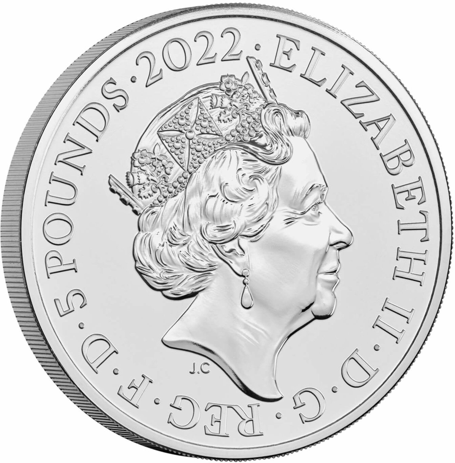 5 Pounds - Elizabeth II 5th portrait; The Queen's Reign, Bestowing Her Honours obverse