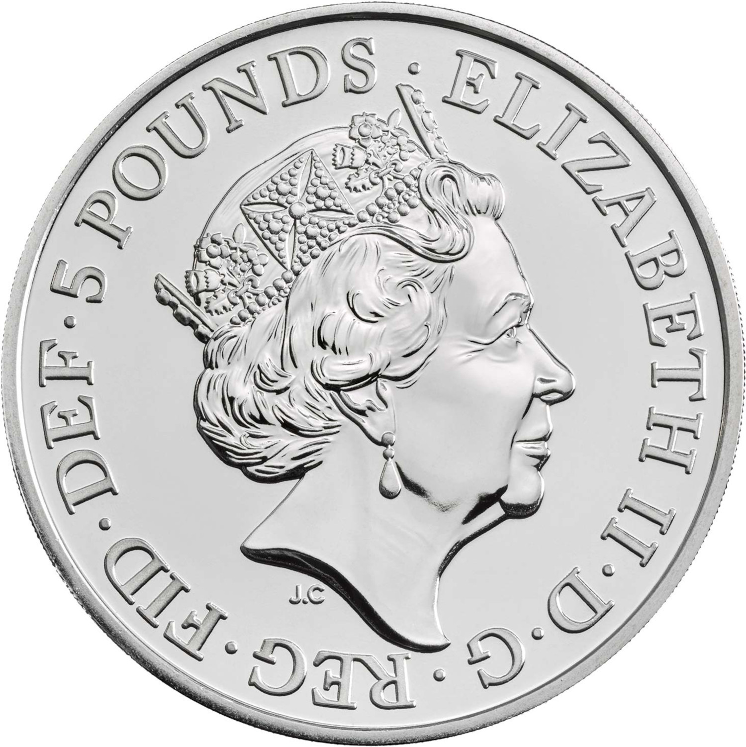 5 Pounds - Elizabeth II 5th portrait; White Lion of Mortimer obverse