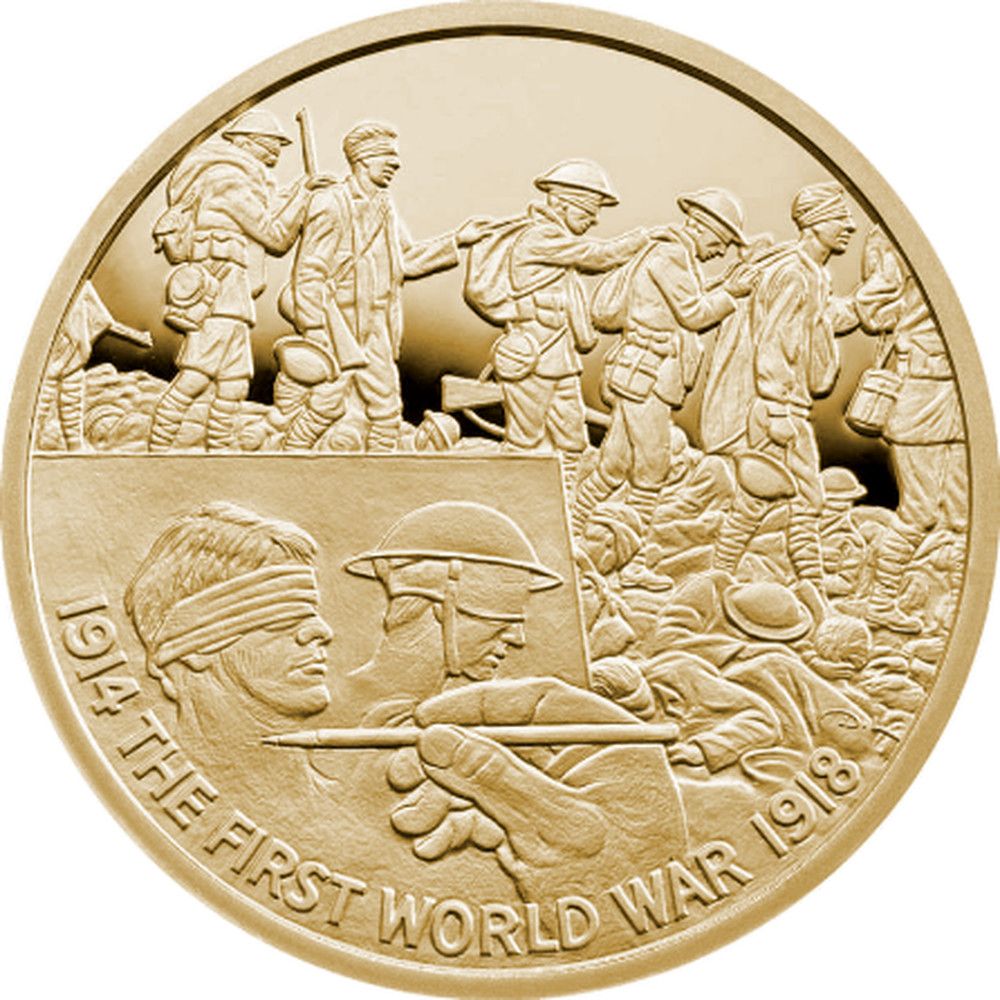 5 Pounds - Elizabeth II Art and War; Gold Proof reverse
