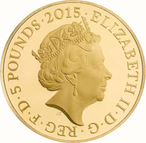 5 Pounds - Elizabeth II Battle of Waterloo; Gold Proof obverse