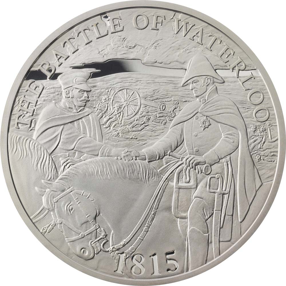 5 Pounds - Elizabeth II Battle of Waterloo; Silver Piedfort reverse