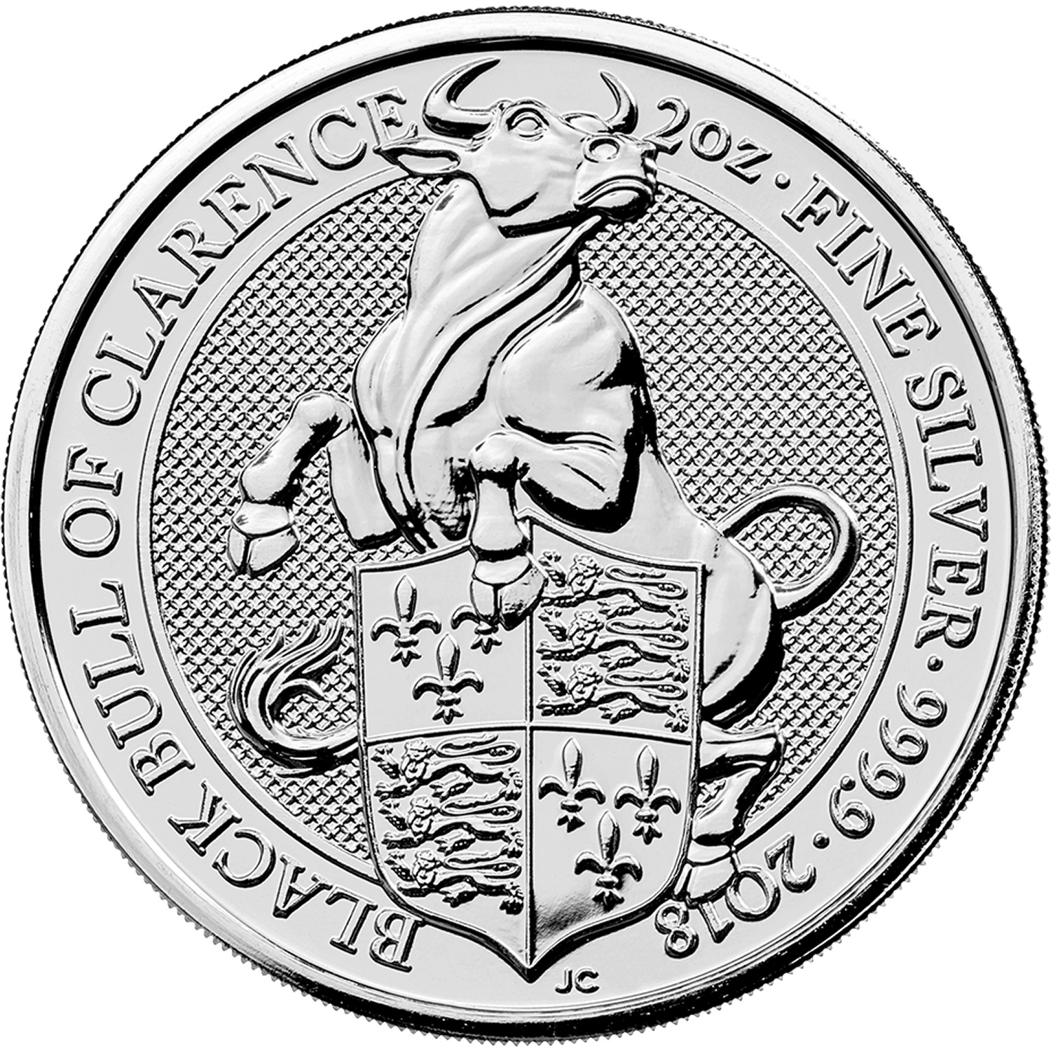 5 Pounds - Elizabeth II Black Bull of Clarence; 2 oz Fine Silver reverse