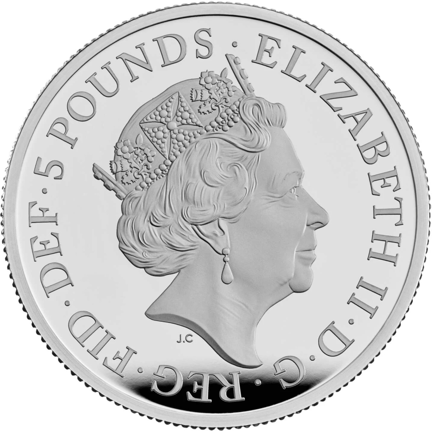 5 Pounds - Elizabeth II Black Bull of Clarence; Silver Proof obverse