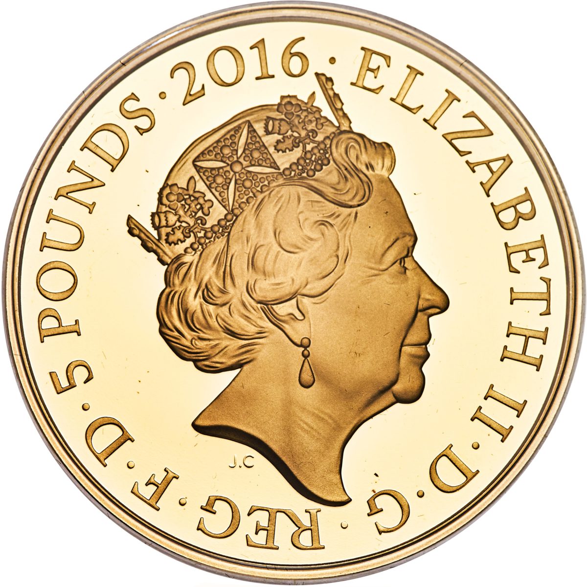 5 Pounds - Elizabeth II Dreadnought; Gold Proof obverse