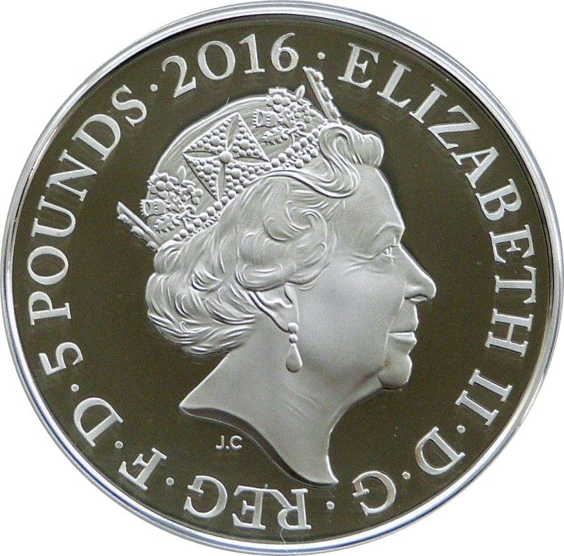 5 Pounds - Elizabeth II Dreadnought; Silver Proof obverse