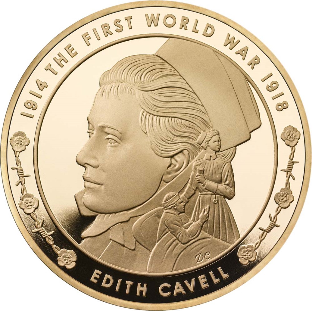 5 Pounds - Elizabeth II Edith Cavell; Gold Proof reverse