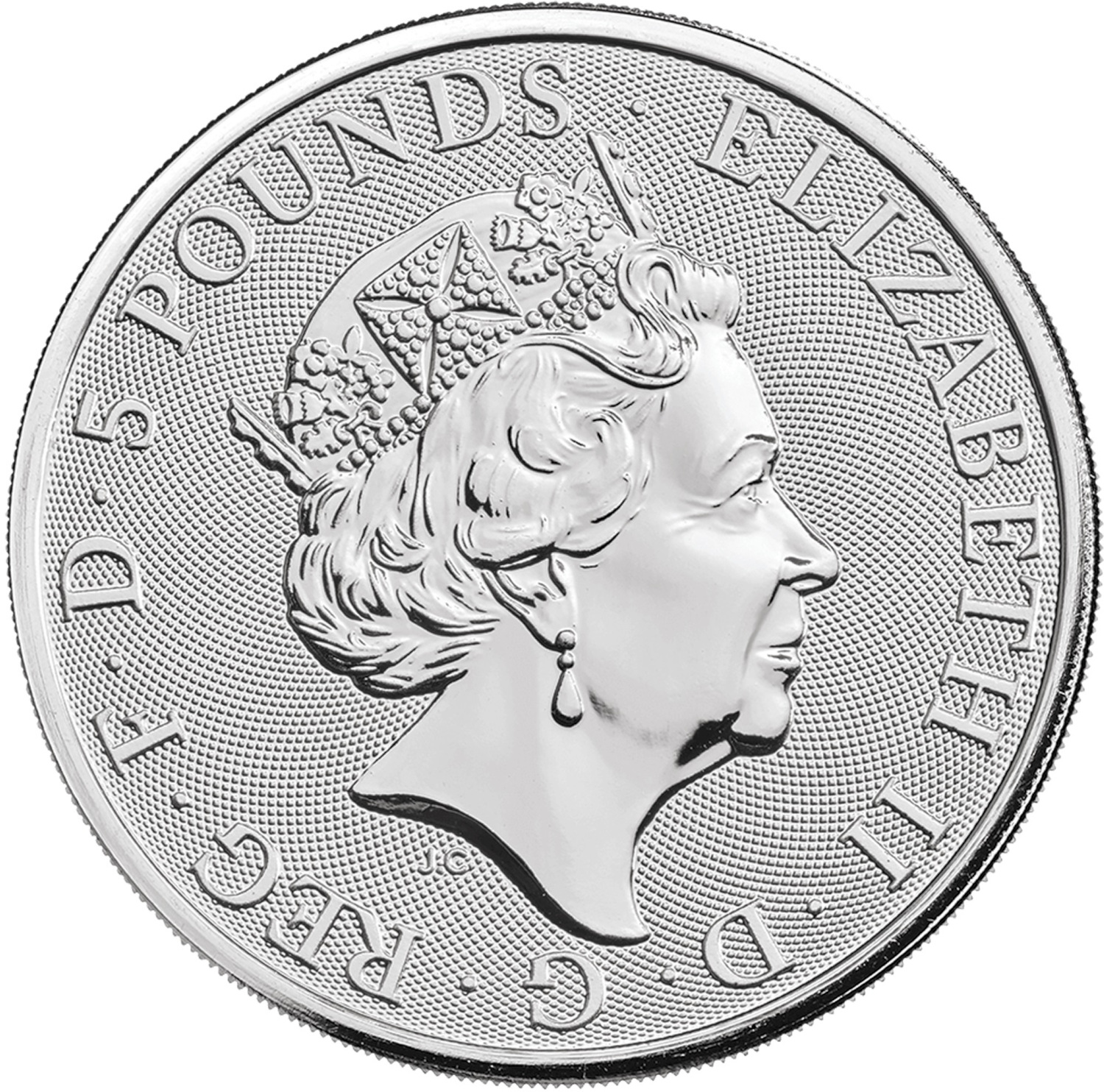5 Pounds - Elizabeth II Falcon of the Plantagenets; 2 oz Fine Silver obverse