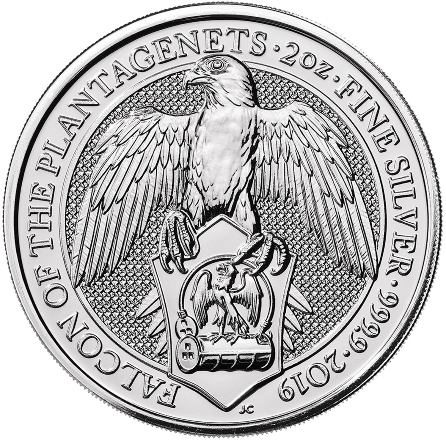 5 Pounds - Elizabeth II Falcon of the Plantagenets; 2 oz Fine Silver reverse