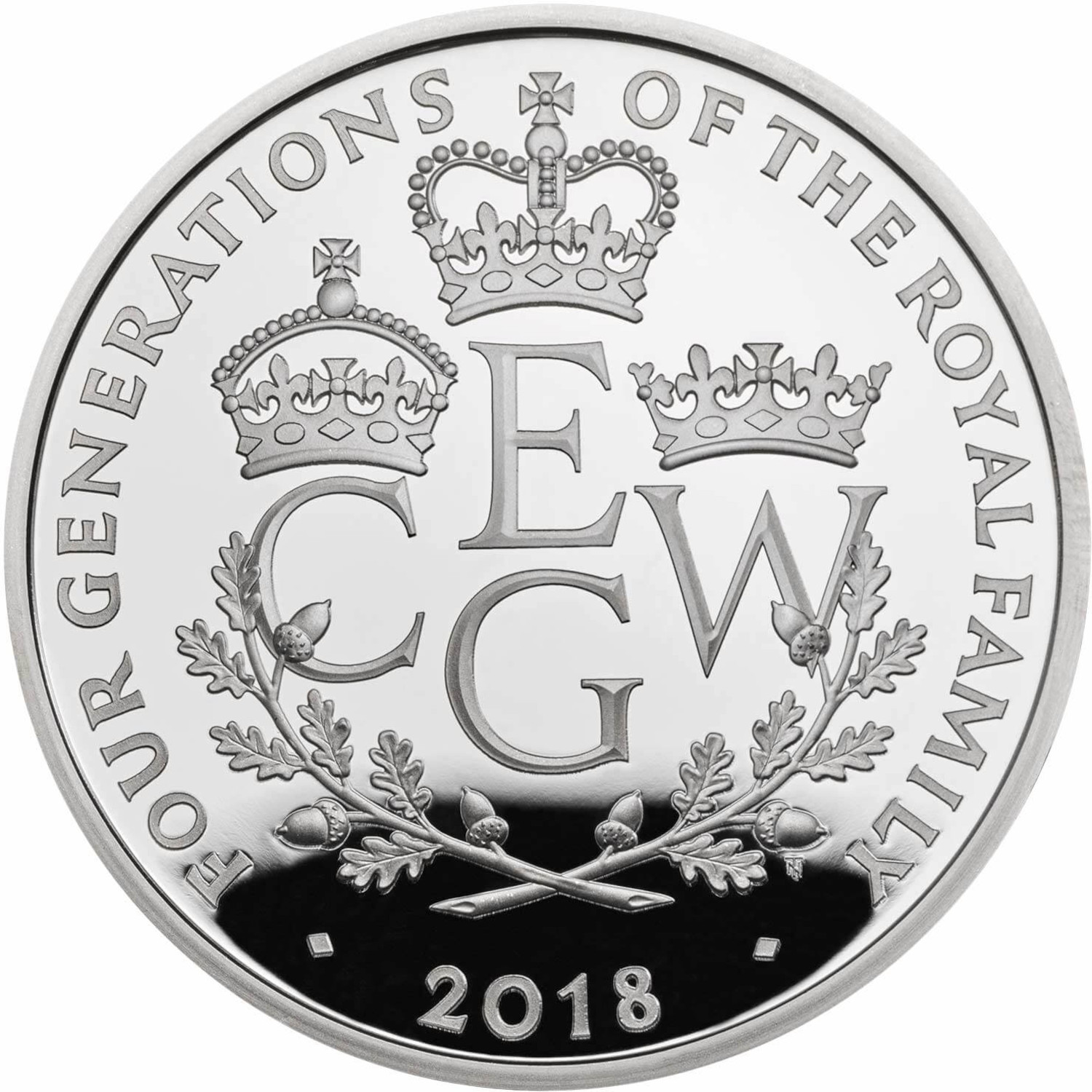 5 Pounds - Elizabeth II Four Generations of Royalty; Silver Proof reverse