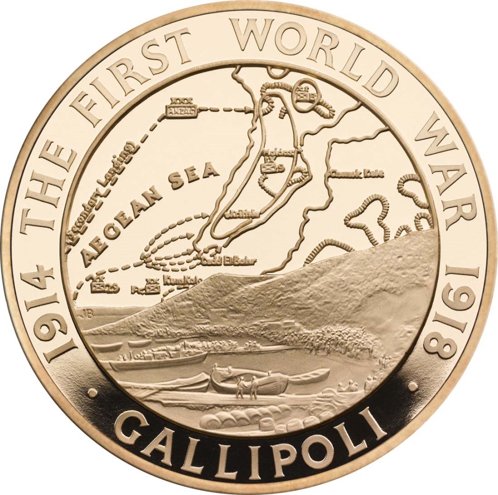 5 Pounds - Elizabeth II Gallipoli Landings; Gold Proof reverse