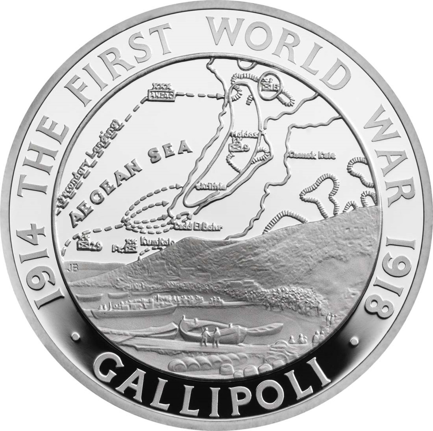 5 Pounds - Elizabeth II Gallipoli Landings; Silver Proof reverse