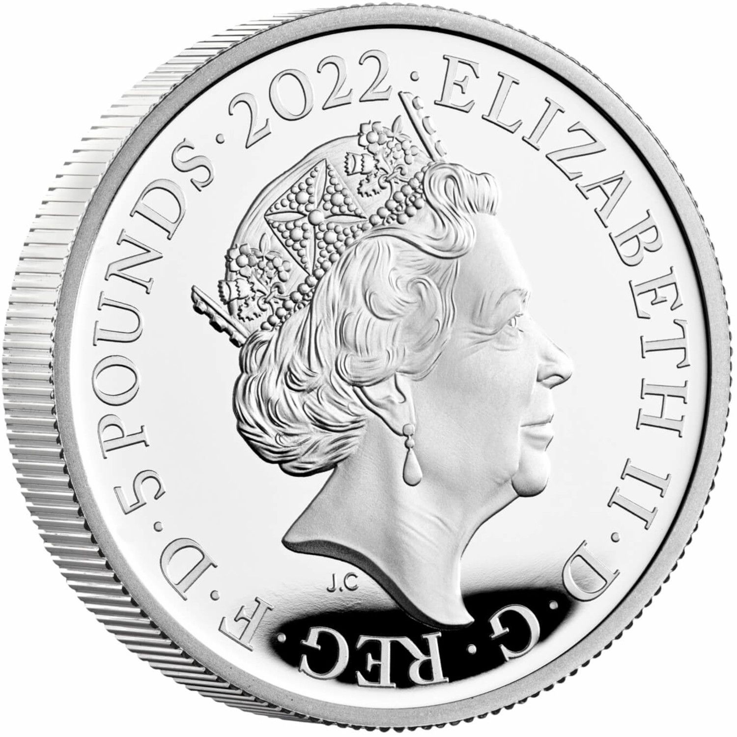 5 Pounds - Elizabeth II George I; Silver Proof obverse