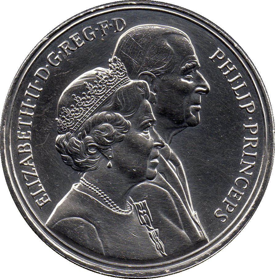 5 Pounds - Elizabeth II Golden Wedding obverse