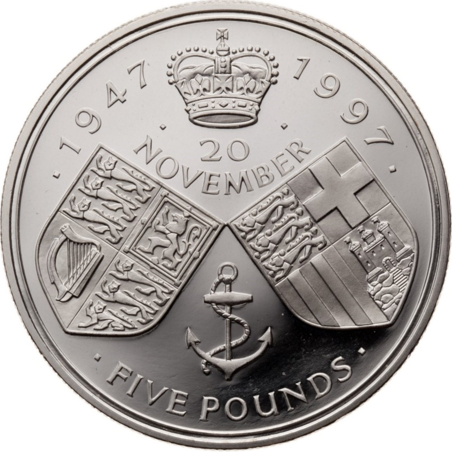 5 Pounds - Elizabeth II Golden Wedding; Silver Proof reverse