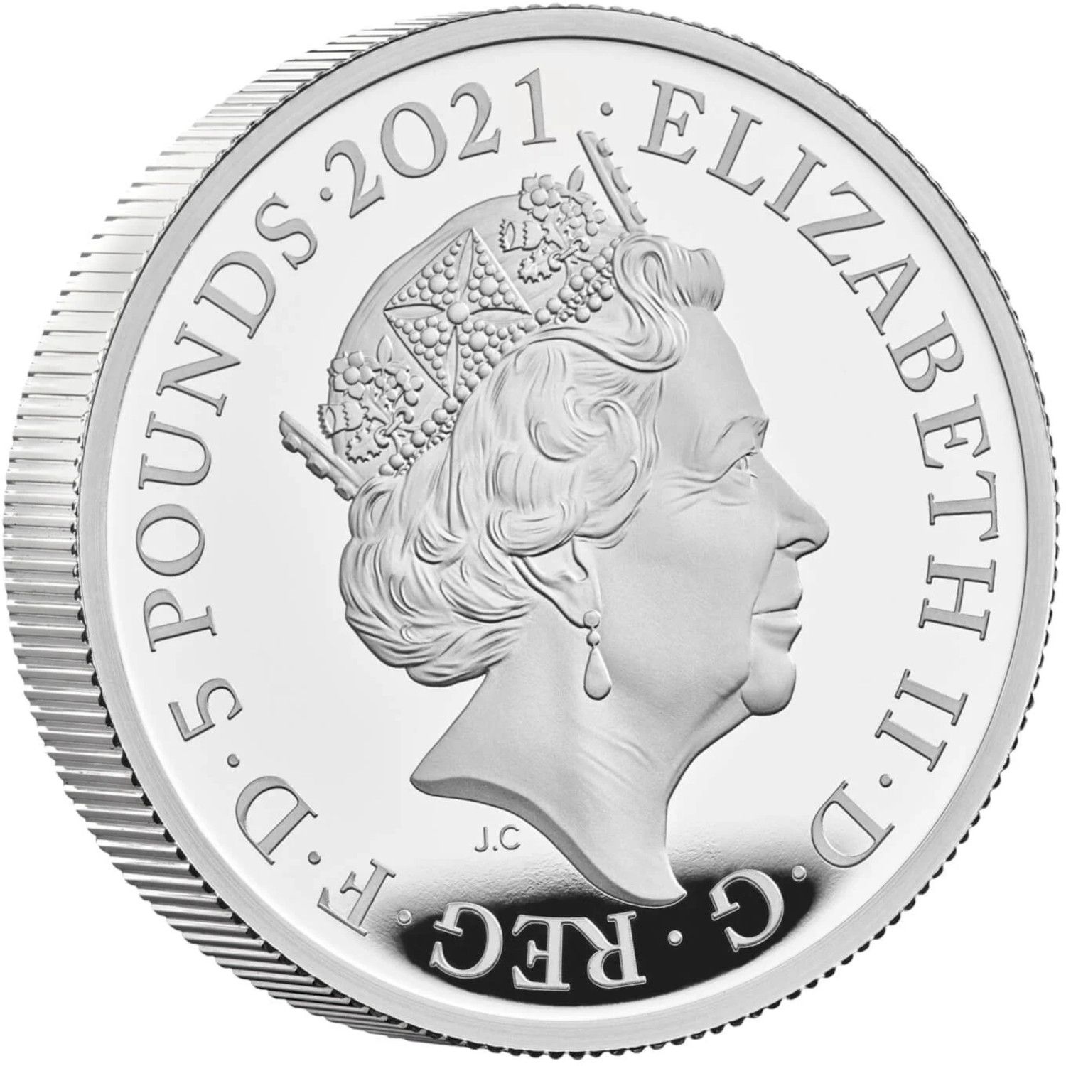 5 Pounds - Elizabeth II Gothic Crown Portrait; Silver Proof obverse