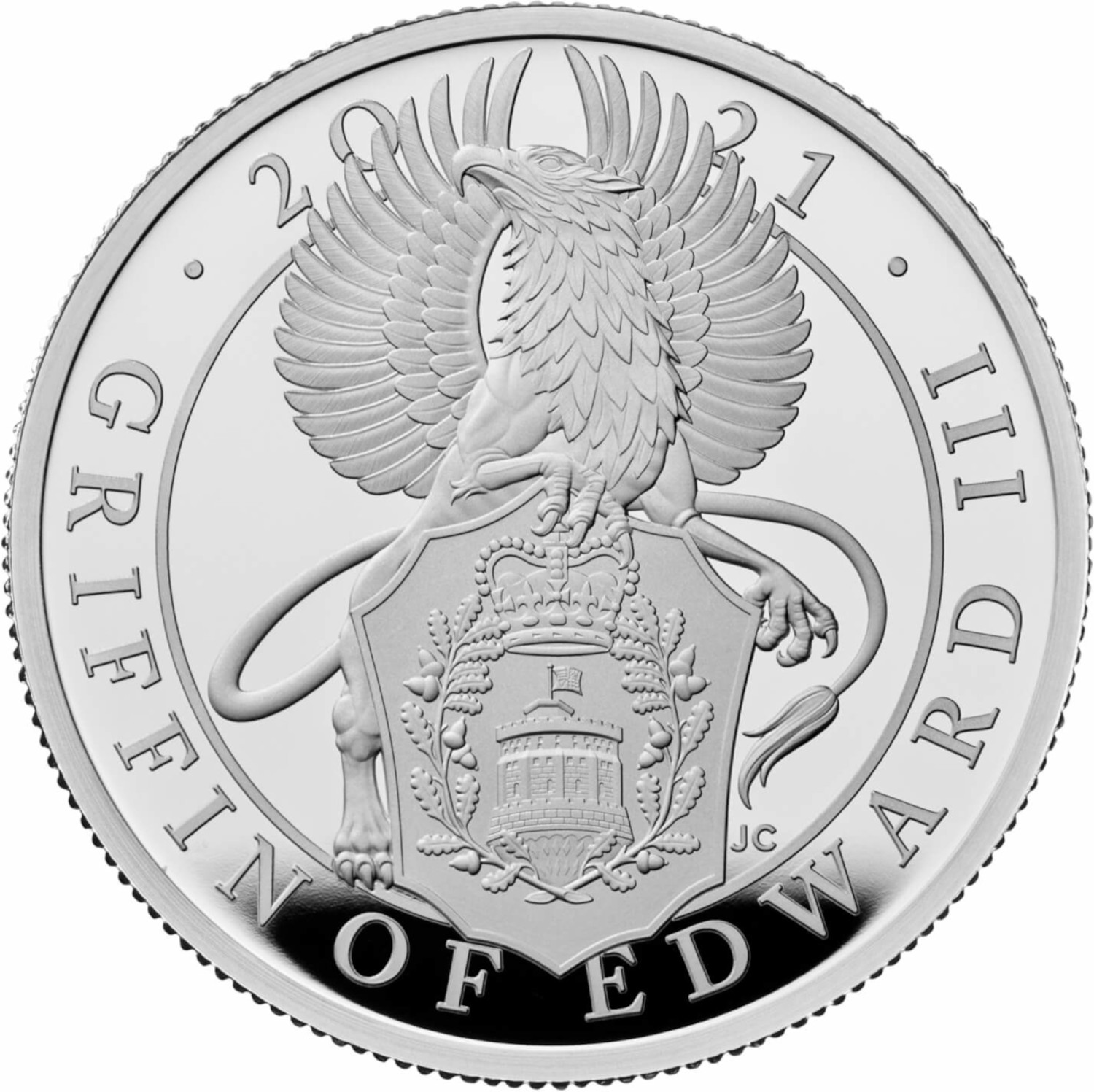 5 Pounds - Elizabeth II Griffin of Edward III; Silver Proof reverse