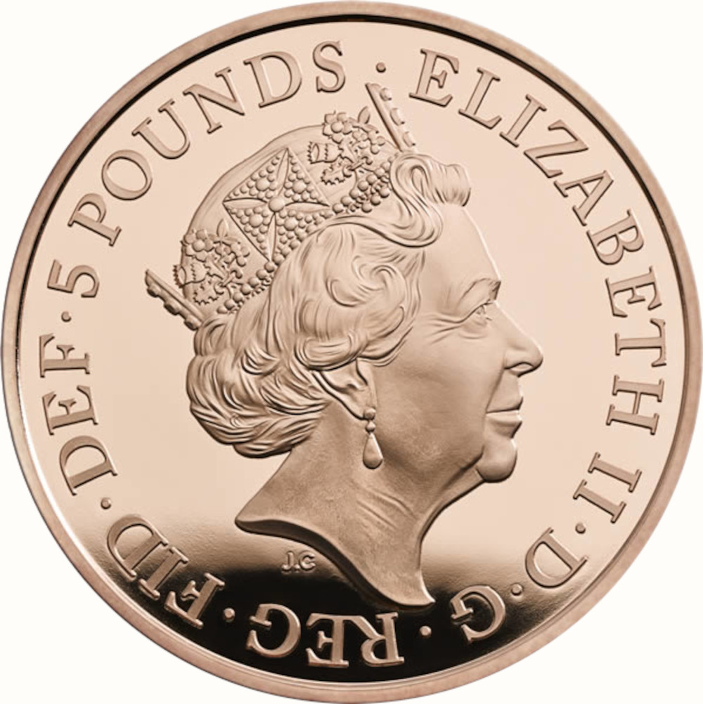 5 Pounds - Elizabeth II House of Windsor; Gold Proof obverse